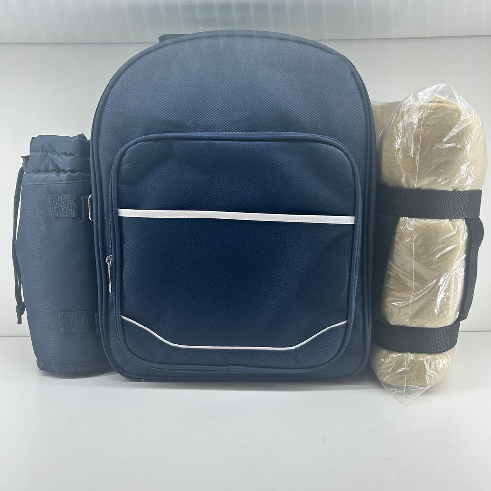 Picnic at Ascot Navy Blue Insulated Picnic Backpack for 2 with Blanket & Cooler